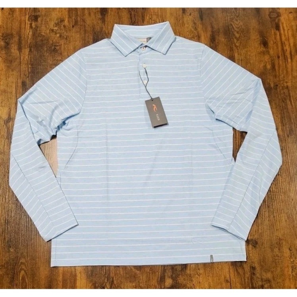 KJUS Soren Melange Polo Shirt Striped L/S Men's Size Medium Cerulean Blue